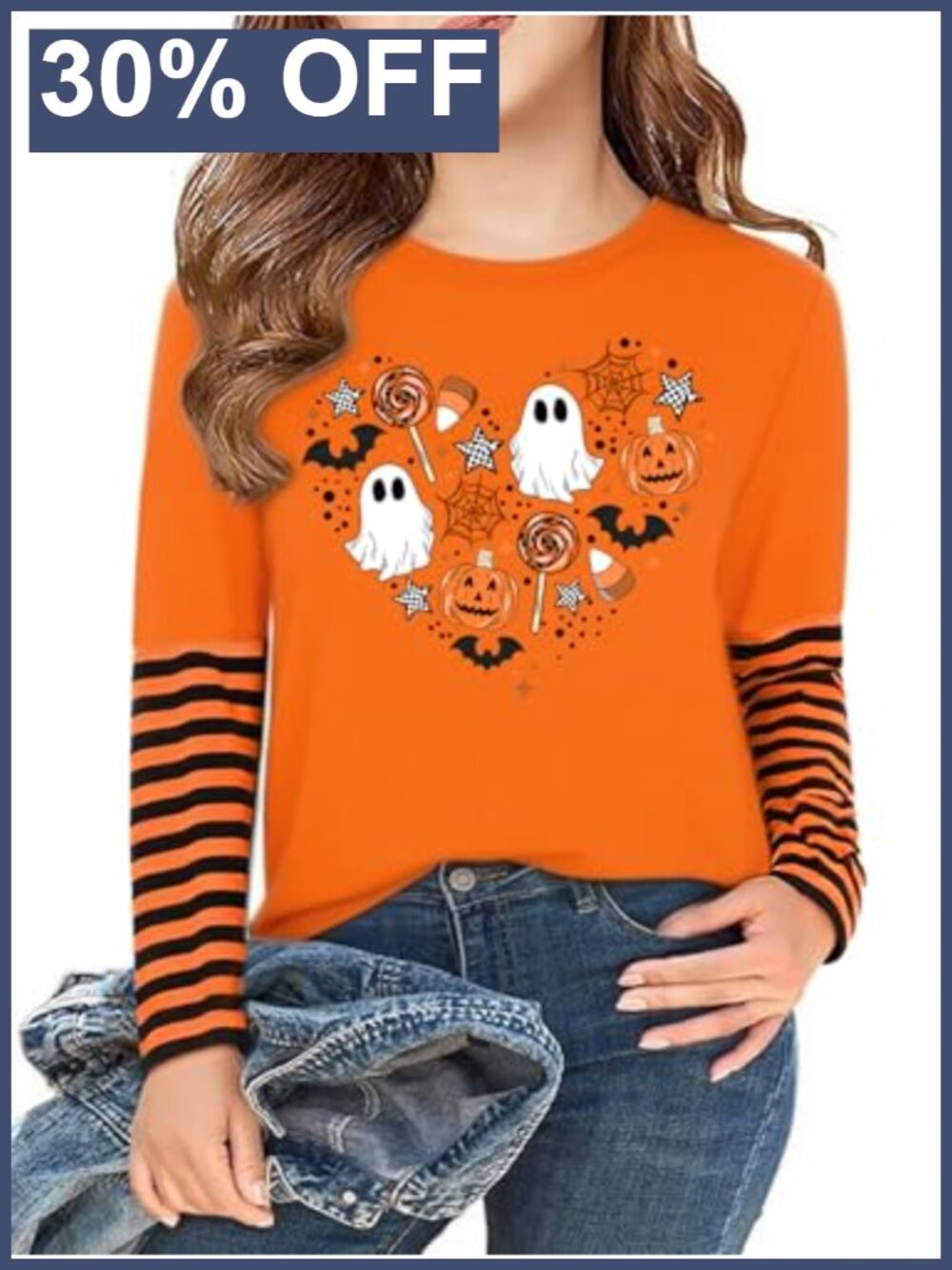 Kids Halloween Pumpkin Skeleton Graphic Tee Striped Long Sleeve